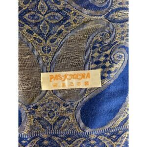 Pashmina Scarf Silver Blue Paisley Wrap Shawl Olive Fringe Large 27.5x72
